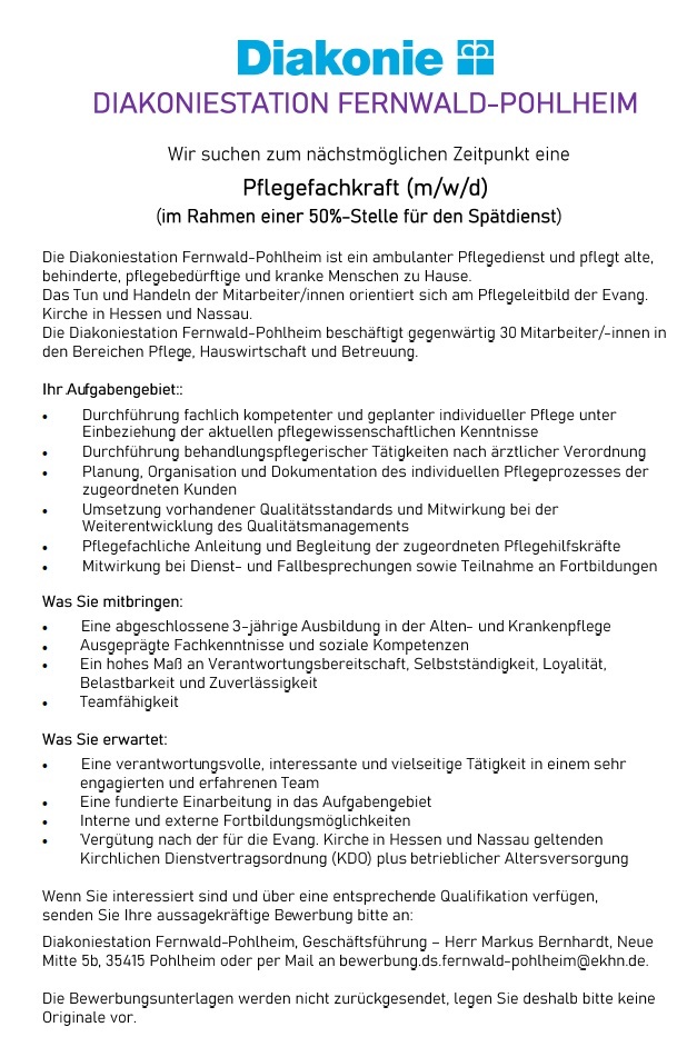 Stellenanzeige Fachkraft
